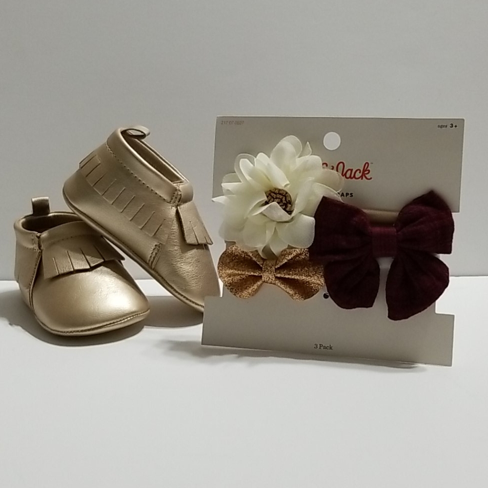 Baby girl bundle gold shoes & beadbands